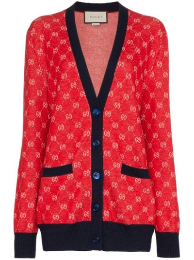 Gucci Intarsia Wool And Alpaca-blend Cardigan In 6527 Red