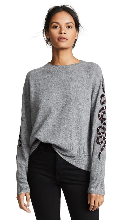 360 Sweater Serpent-intarsia Sleeve Crewneck Cashmere Sweater In Mid Heather Grey/multi