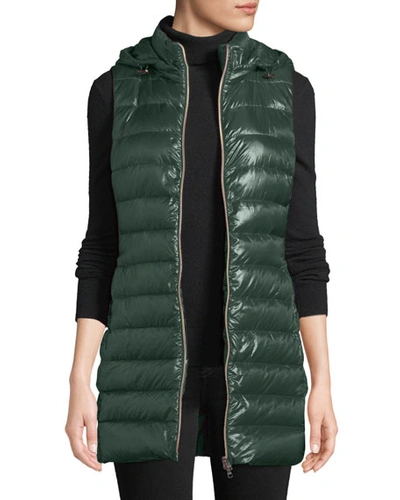 Herno Quilted Puffer Vest W/ Detachable Hood In Green
