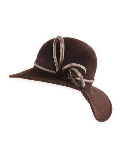 Philip Treacy Sweeping Wave Velour Hat W/ Leather Band Trim In Chocolate