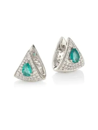 Hueb Women's Mirage 18k White Gold, Diamond & Emerald Earrings