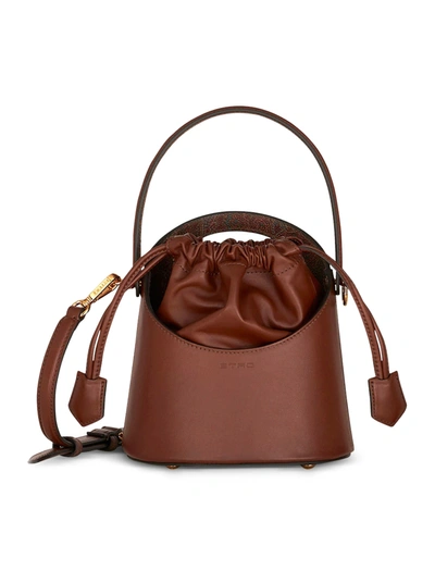 Etro Saturno Mini Bucket Bag In Brown