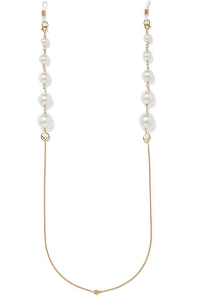 Fendi Gold-tone Faux Pearl Sunglasses Chain In Cream