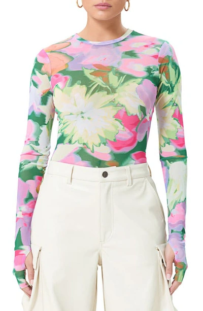 Afrm Kaylee Print Mesh Top In Spring Blossom