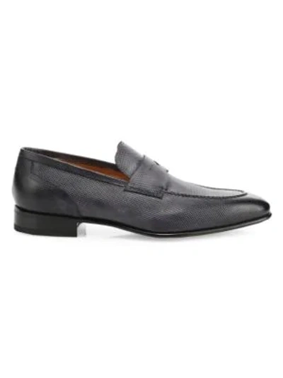 Santoni Felipe Textured Leather Loafers In Grey