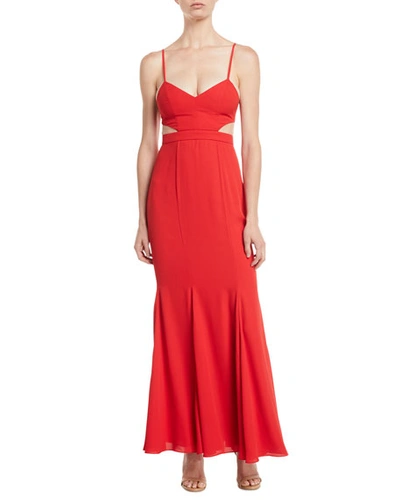 Fame And Partners Zyra Mermaid Slip Dress W/ Cutouts In Red