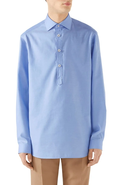 Gucci Men's Quarter-placket Oxford Shirt In Baby Blue