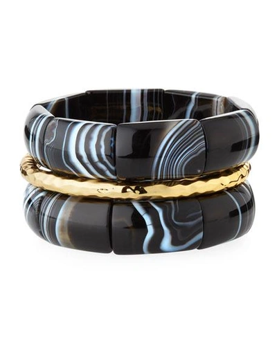 Nest Jewelry Agate & Golden Bracelets, Set Of 3 In Black/gold