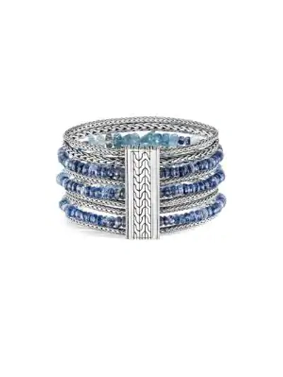 John Hardy Classic Chain Silver, Aquamarine & Kyanite Multi-row Bracelet In Blue