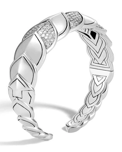 John Hardy Sterling Silver Legends Naga Pave Diamond Medium Flex Cuff In White/silver