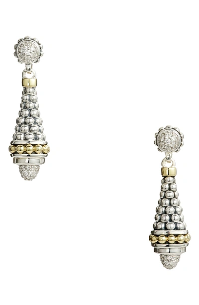 Lagos Signature Caviar Diamond Pave Cap Drop Earrings In Silver/ Diamond