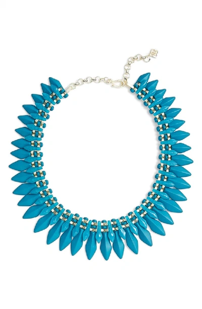 Kendra Scott Lazarus Spiked Statement Necklace In Teal Mrbld Acrylic/ Gold