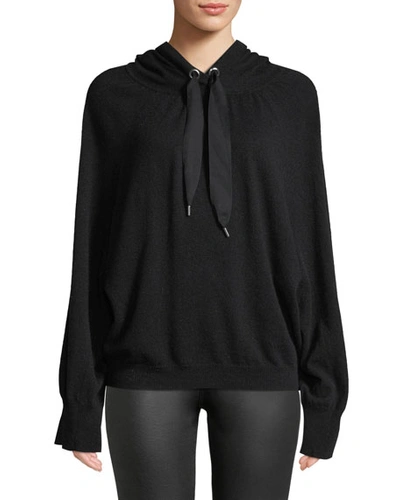 Autumn Cashmere Hooded Cashmere Pullover With Contrast Ties In Black