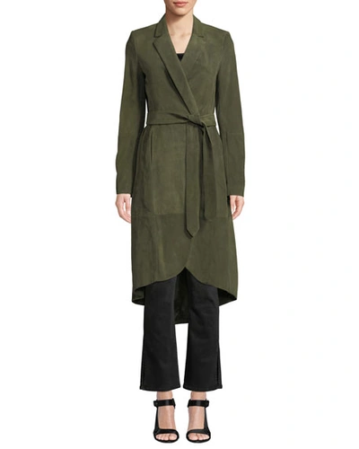 Alice And Olivia Karley Notched-collar Suede Wrap Coat In Green