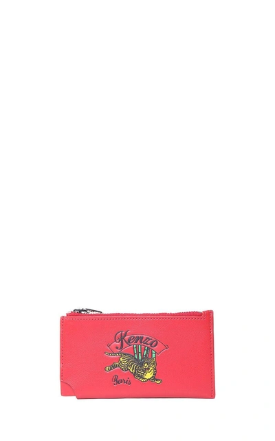 Kenzo Jumping Tiger Leather Card Holder In Rosso