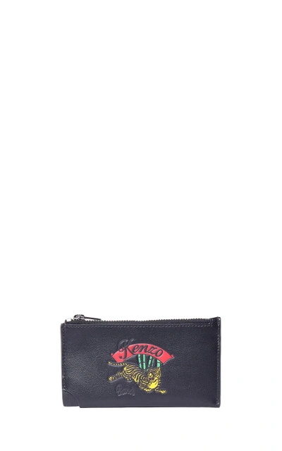 Kenzo Jumping Tiger Leather Card Holder In Nero
