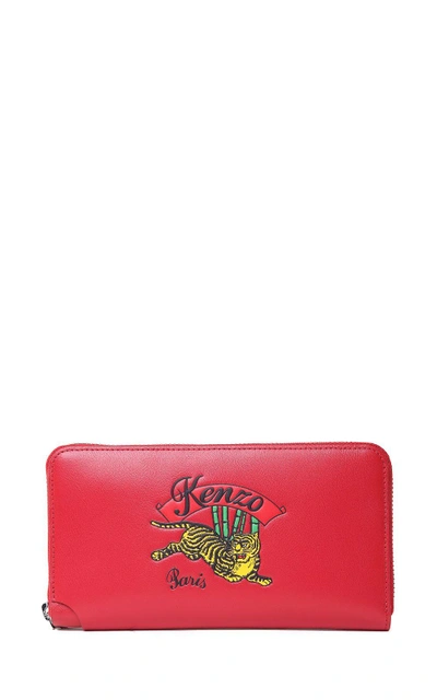 Kenzo Jumping Tiger Leather Wallet In Rosso