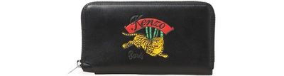 Kenzo Jumping Tiger Leather Wallet In Black