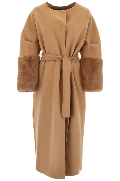 Ava Adore Wool And Mink Fur Coat In Beige,brown