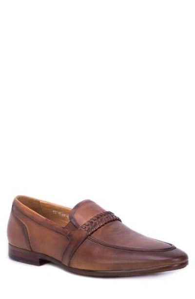 Robert Graham Robinson Whipstitch Apron Toe Loafer In Cognac Leather