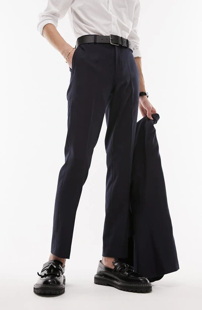 Topman Skinny Fit Textured Dress Trousers In Dark Blue