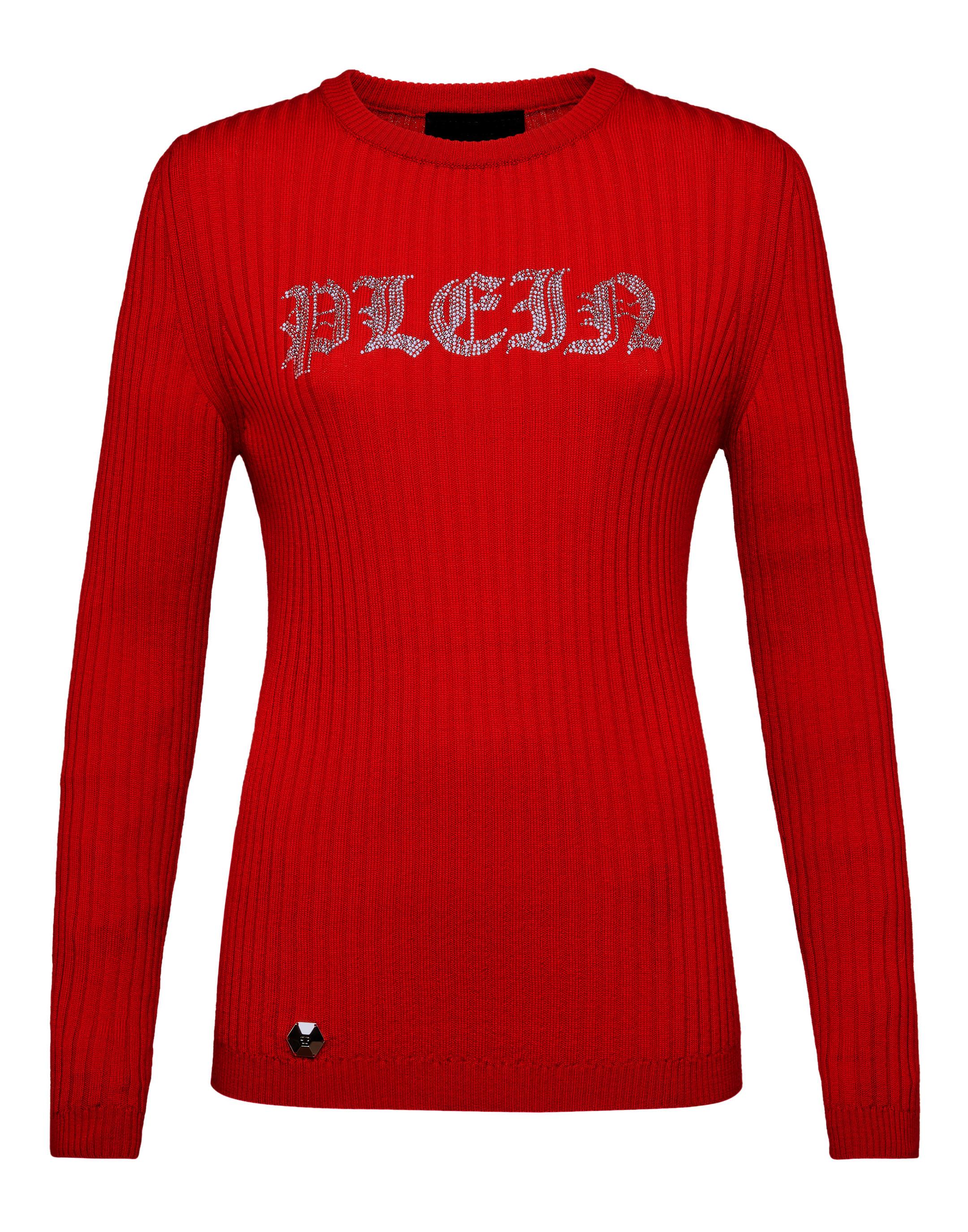 Philipp Plein Pullover Round Neck Ls Crystal Plein In Red ...