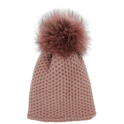 Thatsahat ! Dusky Rose Pompom Chunky-knit Beanie In Brown