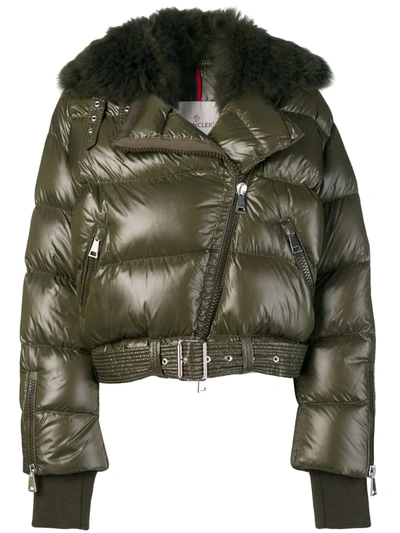 Moncler Foulque Fur-trimmed Down Jacket In Green