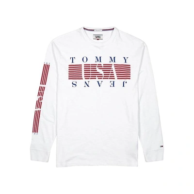 Tommy Jeans Striped Logo-print Cotton Top In Classic White