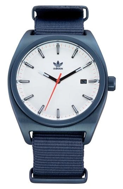 Adidas Originals Process Nylon Strap Watch, 40mm In Navy/ Silver/ Navy
