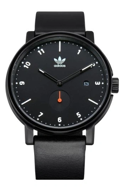 Adidas Originals District Leather Strap Watch, 40mm In Black/ Orange/ Black