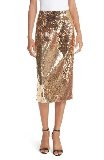 Milly Jamie Sequin Midi Skirt In Gold