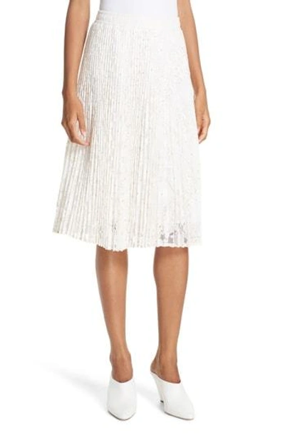 Clu Metallic Floral Lace Pleated Skirt In Ivory