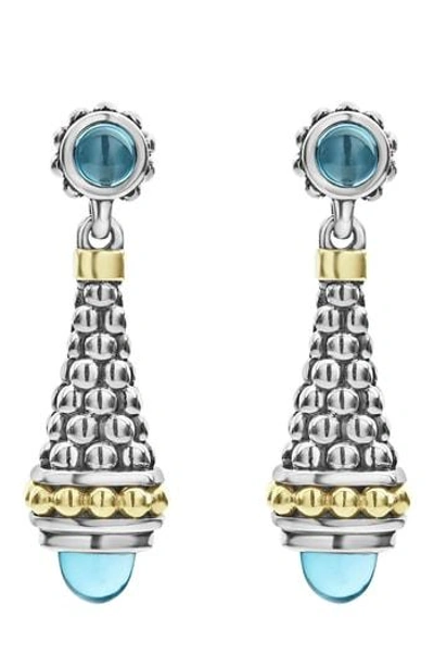 Lagos Signature Caviar Stone Cap Drop Earrings In Silver/ Blue Topaz