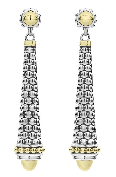 Lagos 18k Yellow Gold & Sterling Silver Signature Caviar Long Drop Earrings In Gold/silver