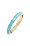 Ef Collection Diamond Enamel Stacking Ring In Yellow Gold/ Turquoise