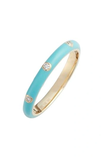 Ef Collection Diamond Enamel Stacking Ring In Yellow Gold/ Turquoise