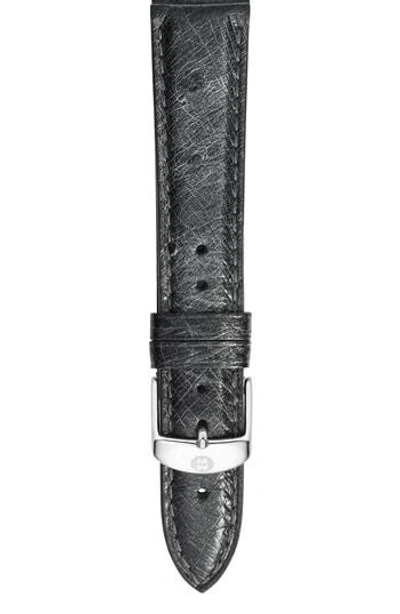 Michele 16mm Ostrich Leather Watch Strap In Shadow Grey