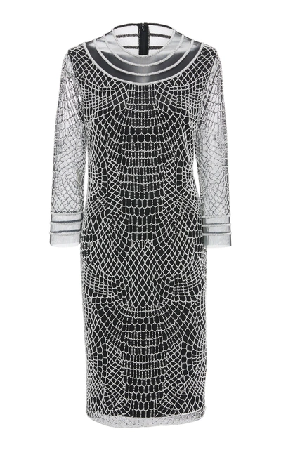 Joanna Mastroianni 3/4 Sleeve Web Embroidered Dress In Black/white