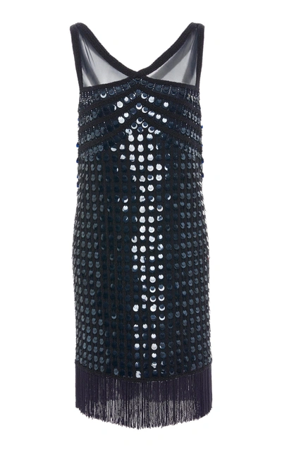 Joanna Mastroianni V-neck Flapper Dress In Navy