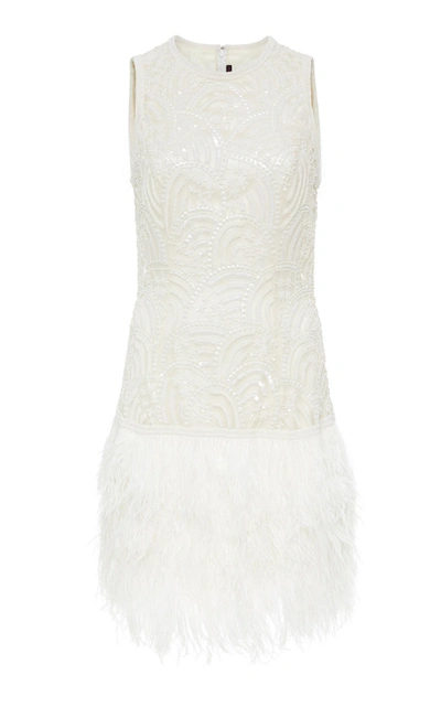 Joanna Mastroianni Feather Mini Dress In White