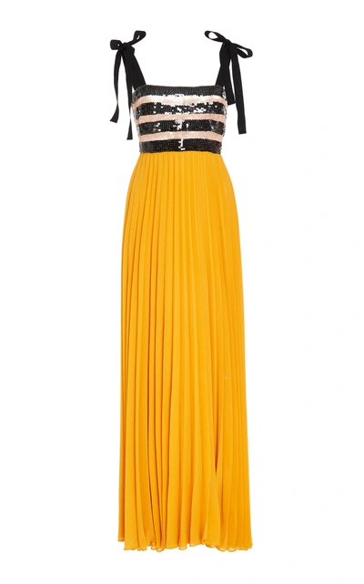 Silvia Tcherassi M'o Exclusive Sequin Striped Calabaza Dress In Yellow