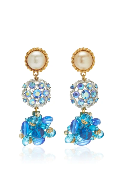 Lulu Frost One-of-a-kind Pearl And Aurora Borealis Floral Earring In Blue