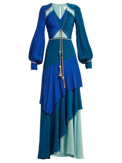 Peter Pilotto Tassel-trimmed Panelled Silk Dress In Blue
