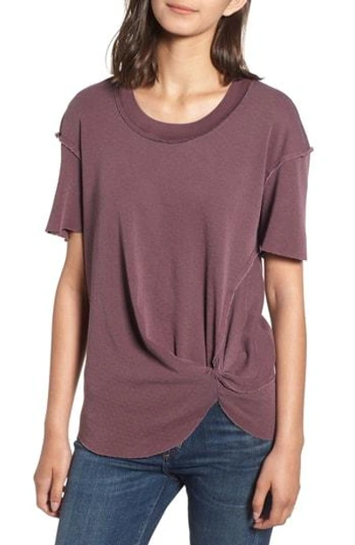 Stateside Pointelle Raw Edge Twist Cotton Top In Wine