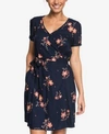 Roxy Monument View Floral Print Wrap Dress In Dark Blue