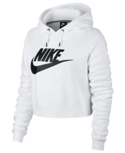 Nike Sportswear Rally Logo Cropped Fleece Hoodie In White