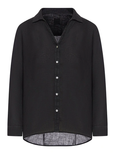 120% Lino Asymmetric Linen Shirt In Black
