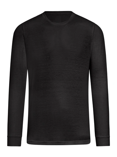 120% Lino Long Sleeves Linen Tshirt In Black