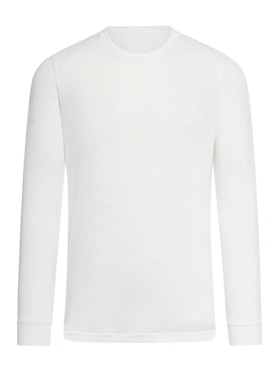 120% Lino Long Sleeves Linen Tshirt In White